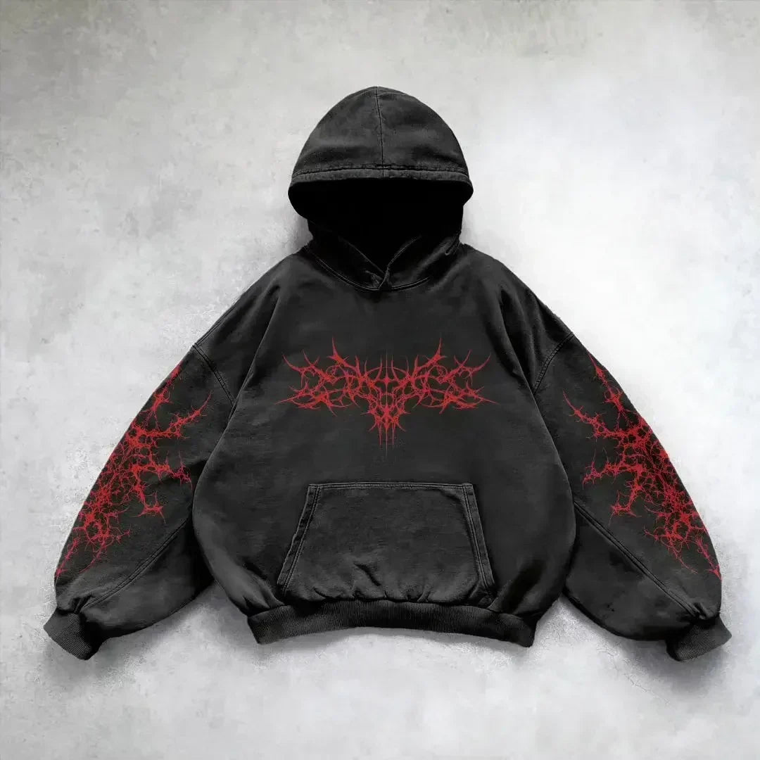 Pattern Printing Casual Hoodie black 2 / M