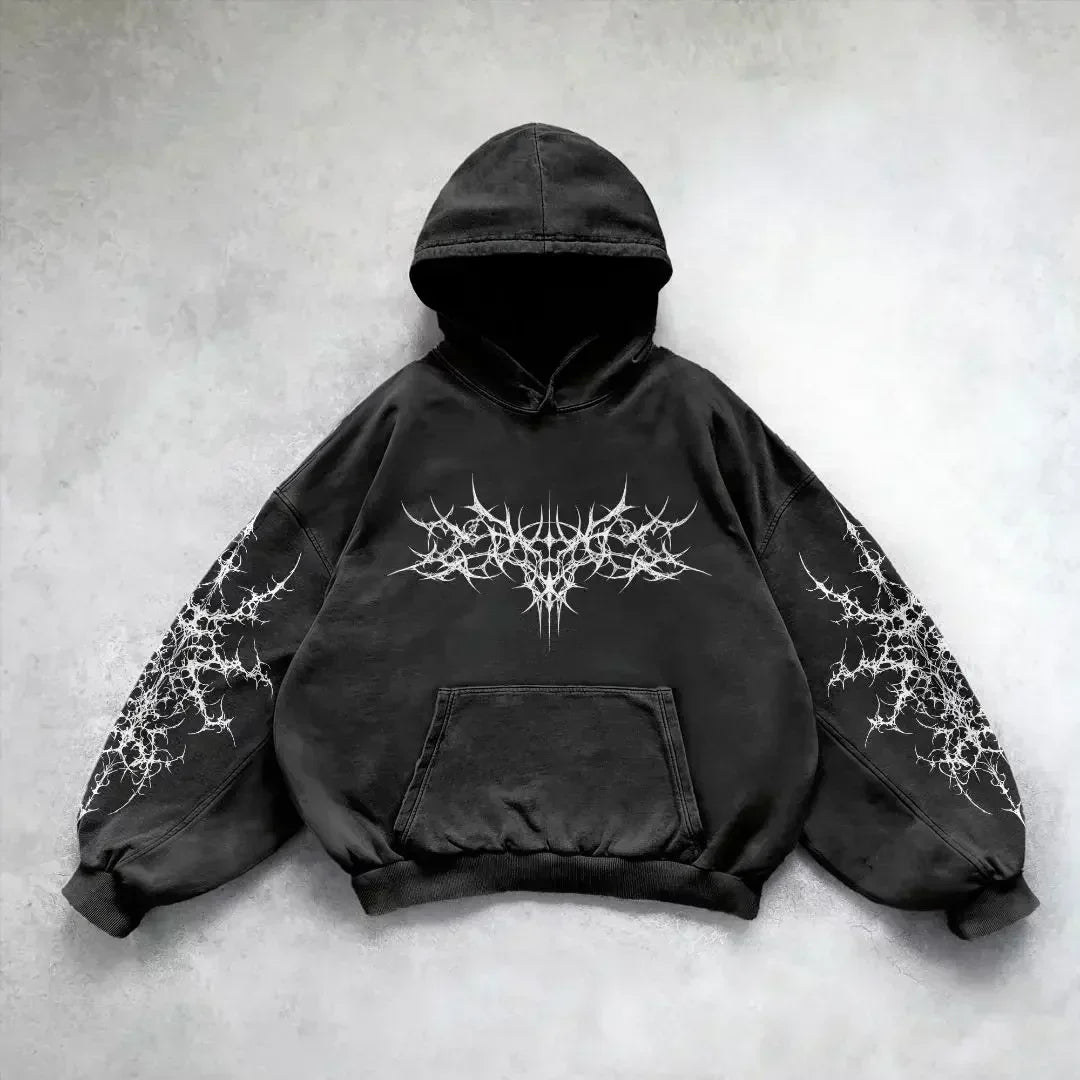 Pattern Printing Casual Hoodie black 1 / M