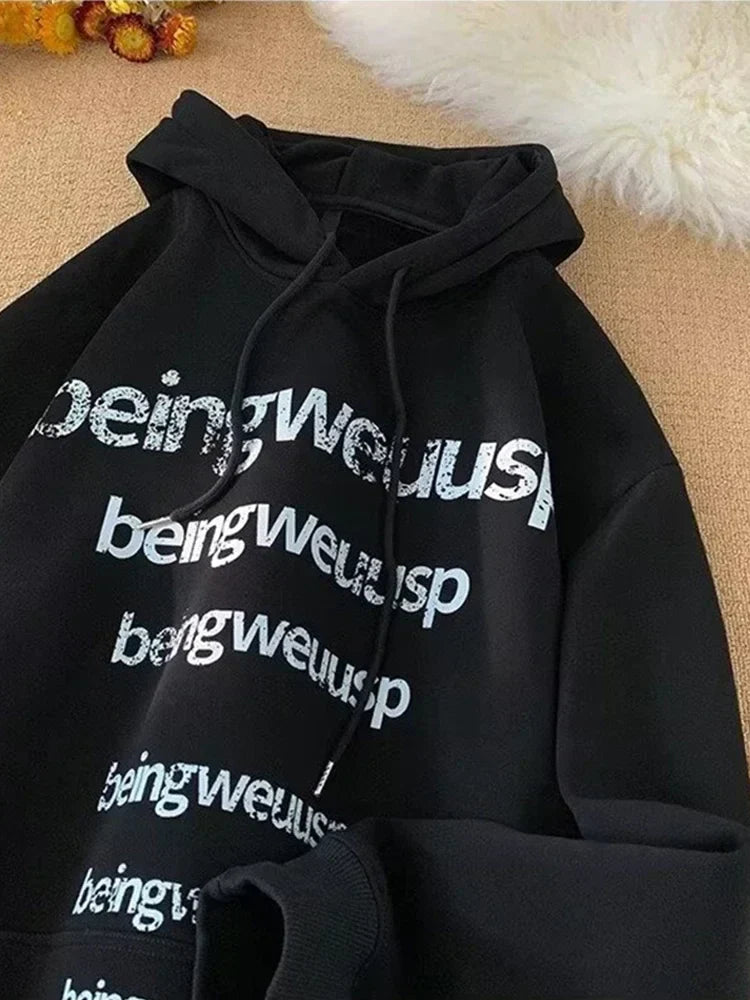 Retro Harajuku Letter Design Oversized Hoodie Black / M(40-45KG)