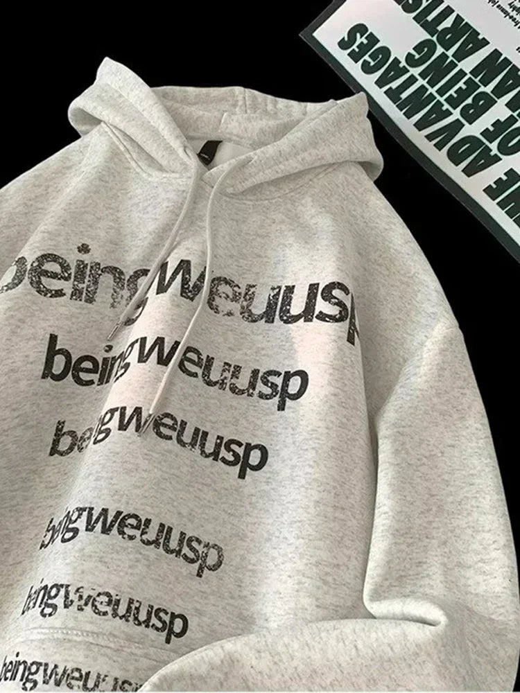 Retro Harajuku Letter Design Oversized Hoodie GRAY / M(40-45KG)