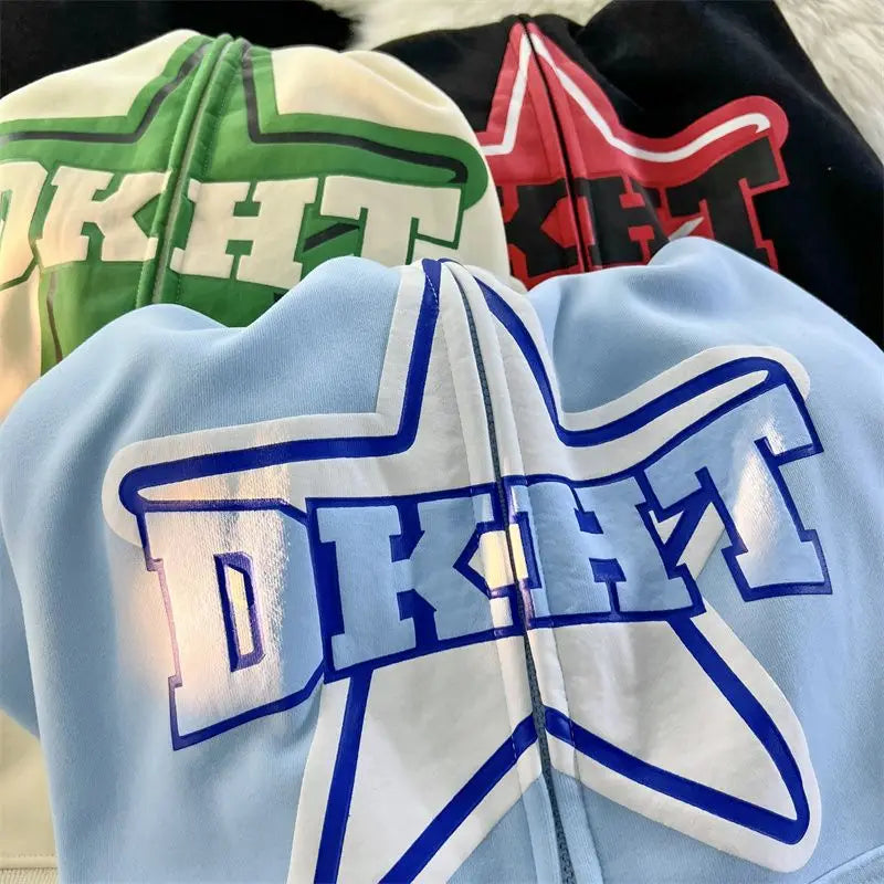 Star Print Retro Zipper Hoodie