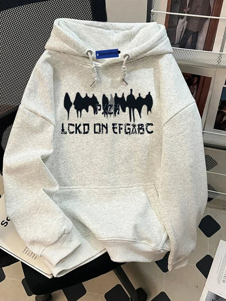 Retro Gothic Graphic Hoodie GRAY / M(40-50KG)
