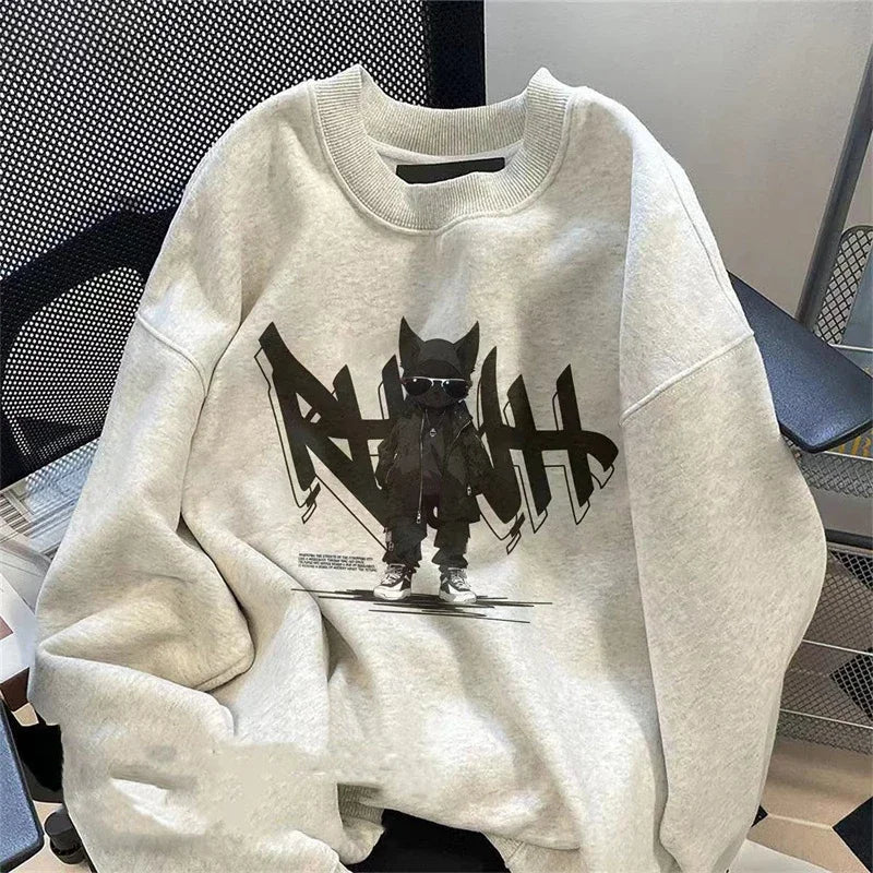Anime Print Fleece Vintage Sweatshirt