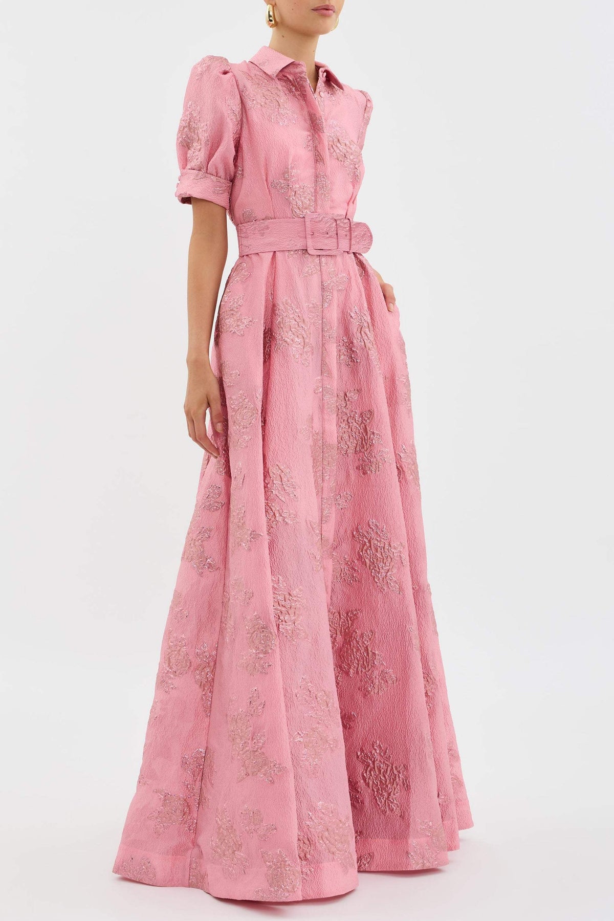 Floral Collared Short Sleeve Belted Maxi Dress 4