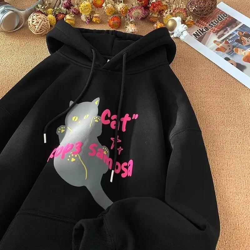 Anime Kawaii Cat Graphic Retro Hoodie