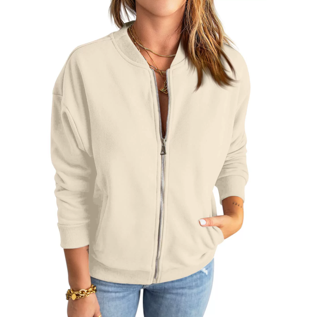 Zip Front Stand Collar Long Sleeve Sweatshirt Jacket 3