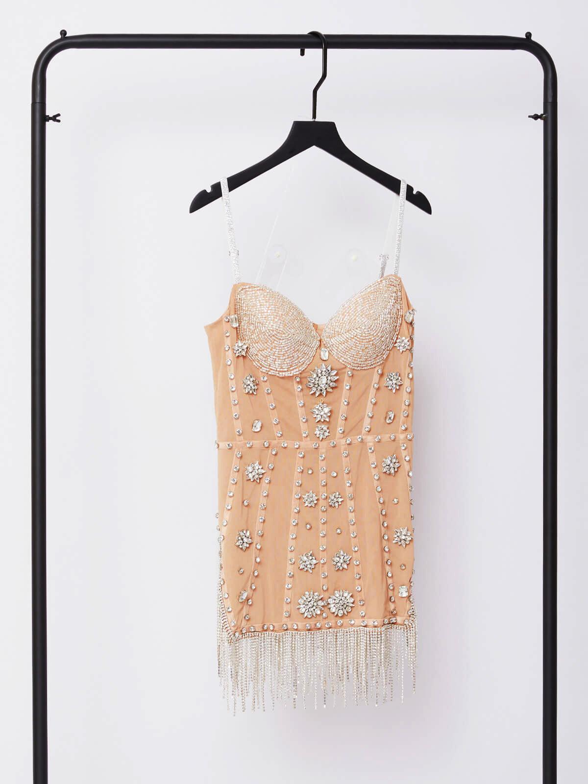 Rhinestone Starburst Fringe Sweetheart Bodycon Mini Dress - View 6