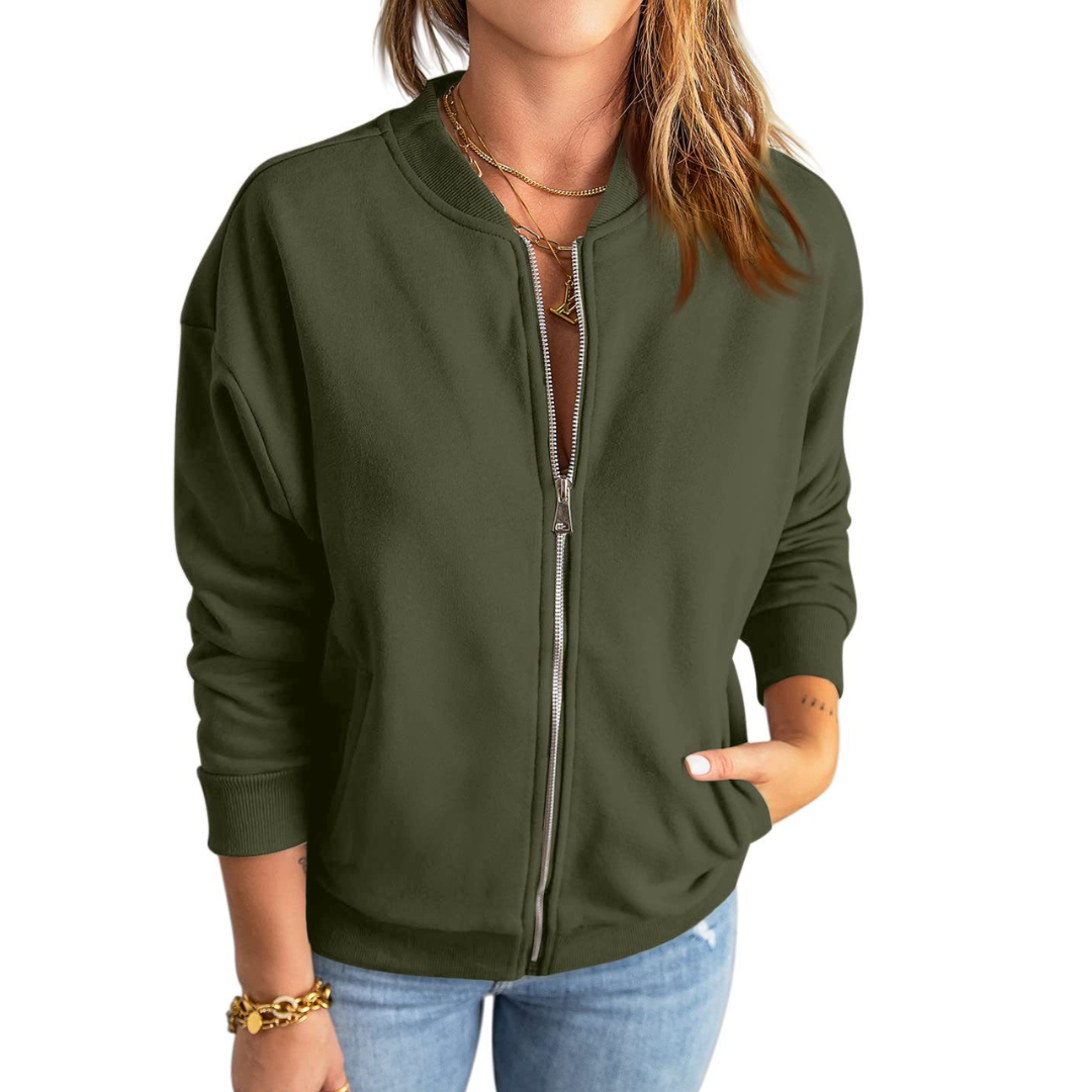 Zip Front Stand Collar Long Sleeve Sweatshirt Jacket 2