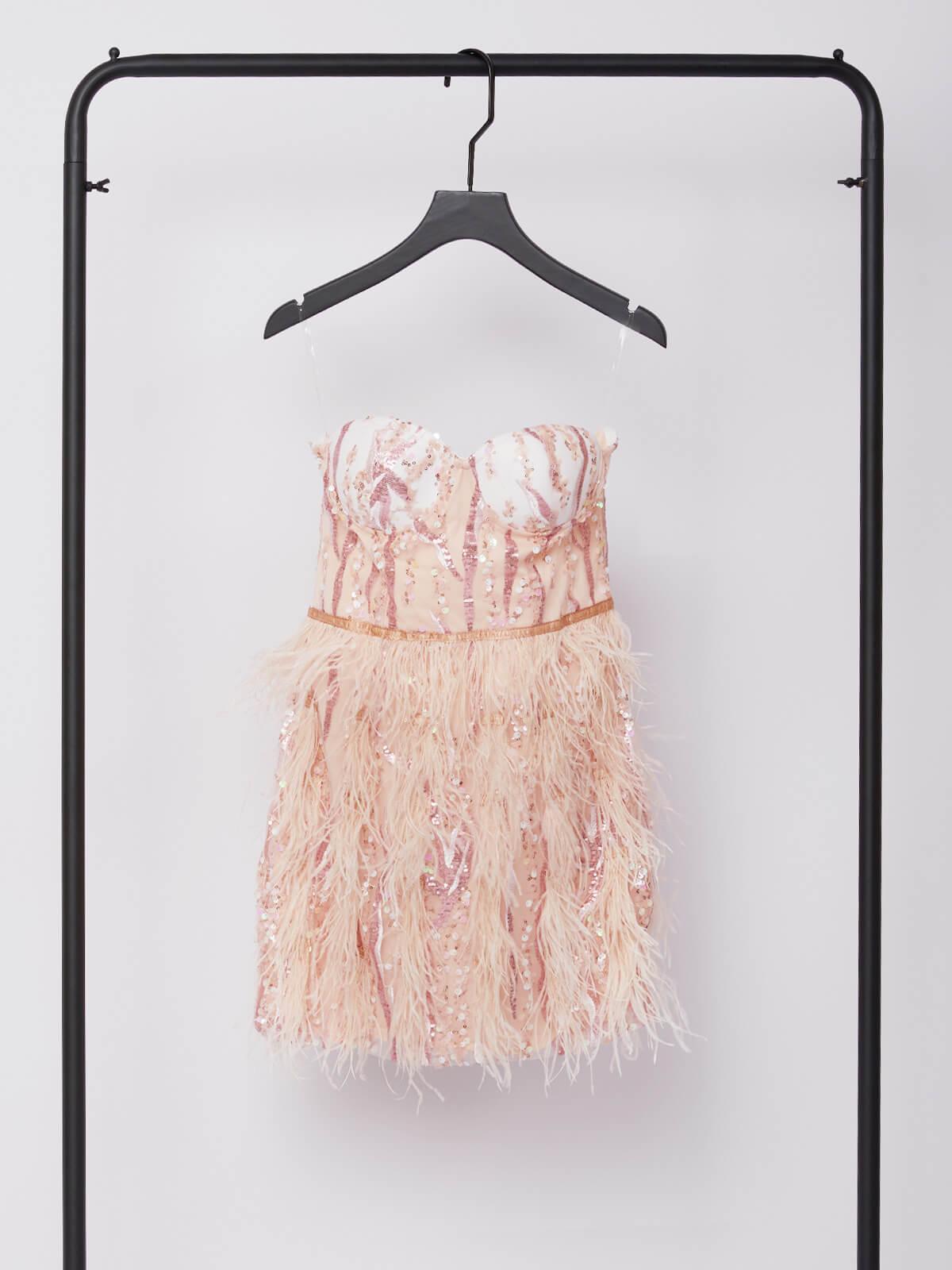 Strapless Sweetheart Sequin Feather Hem Corset Mini Dress - View 7