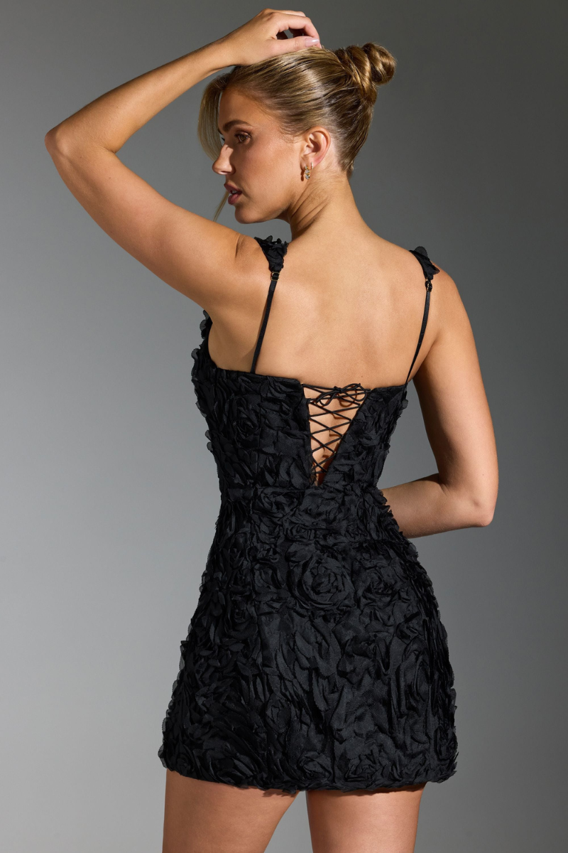 3D Floral Applique Square Neck Wide Strap Bodycon Mini Dress - View 8
