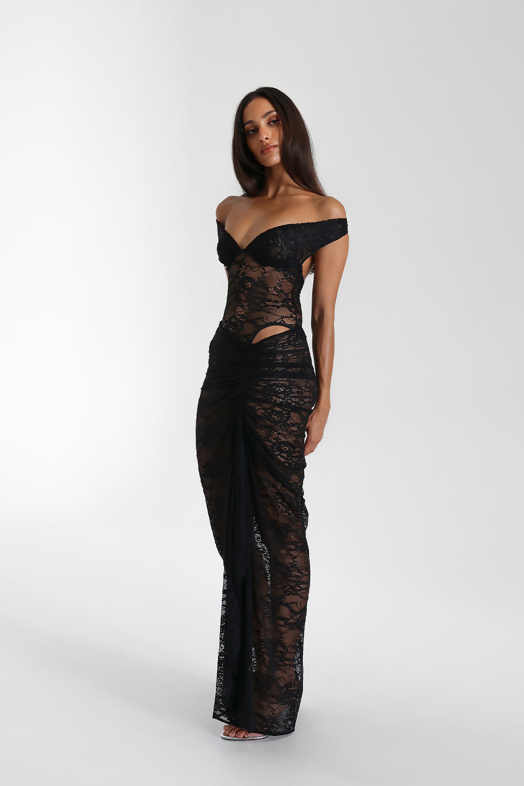 Miran - See - Through Lace Off - Shoulder Maxi Dress - View 9
