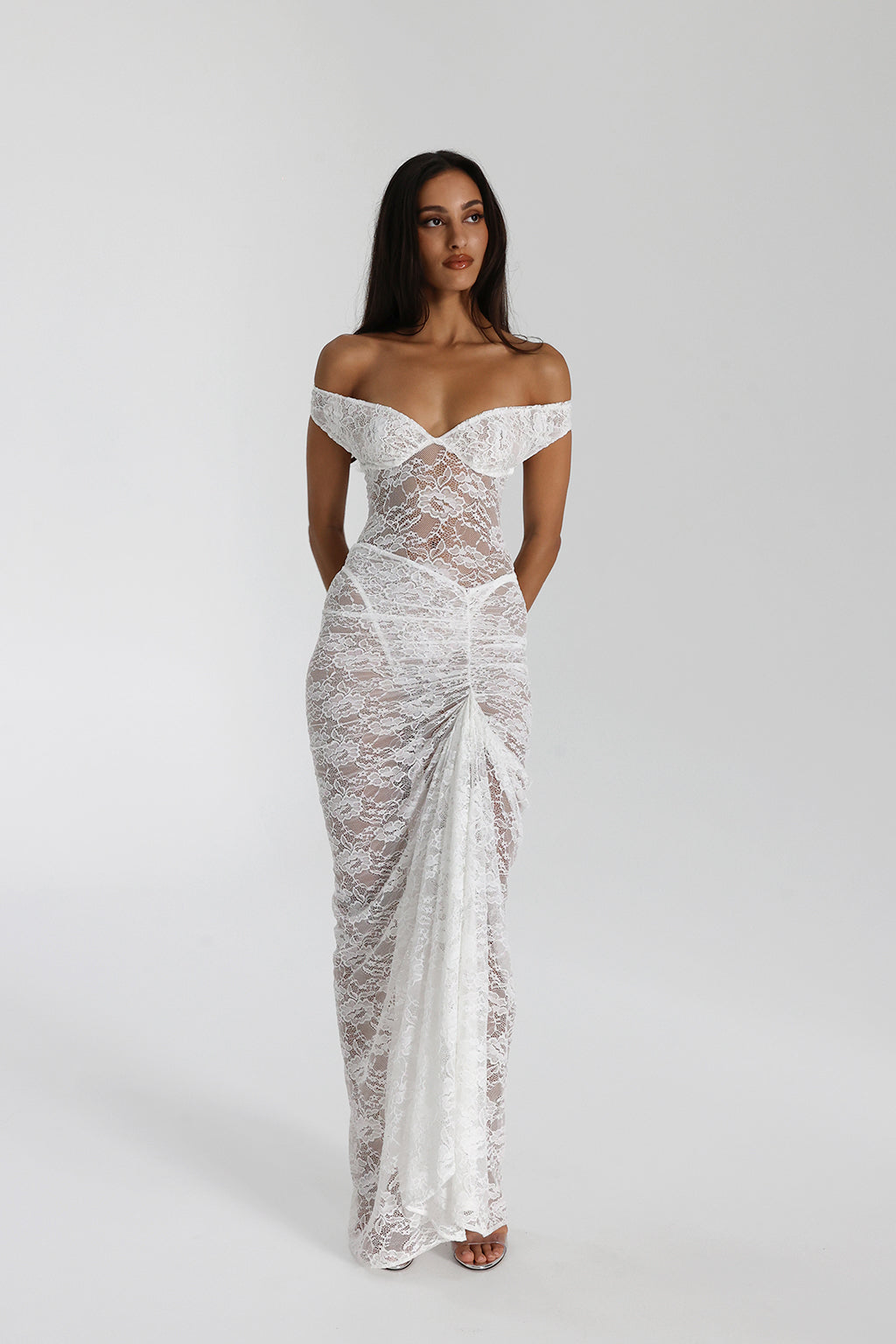 Miran - See - Through Lace Off - Shoulder Maxi Dress - View 2