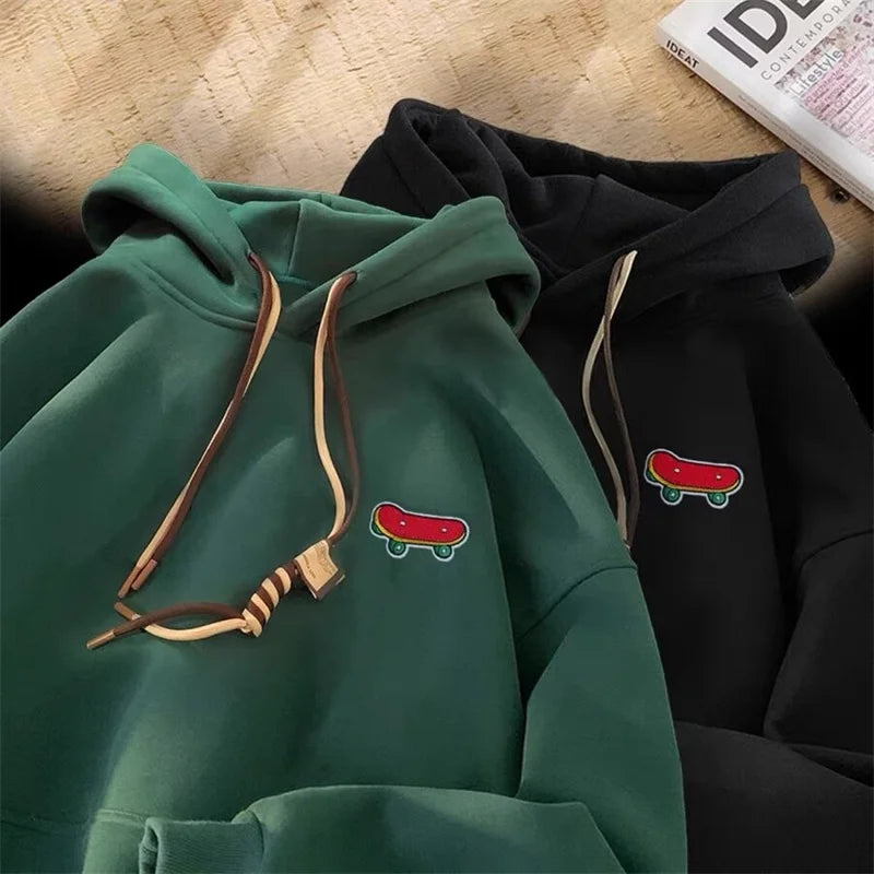 Kawaii Skateboard Graphic Cotton Fleece Hoodie