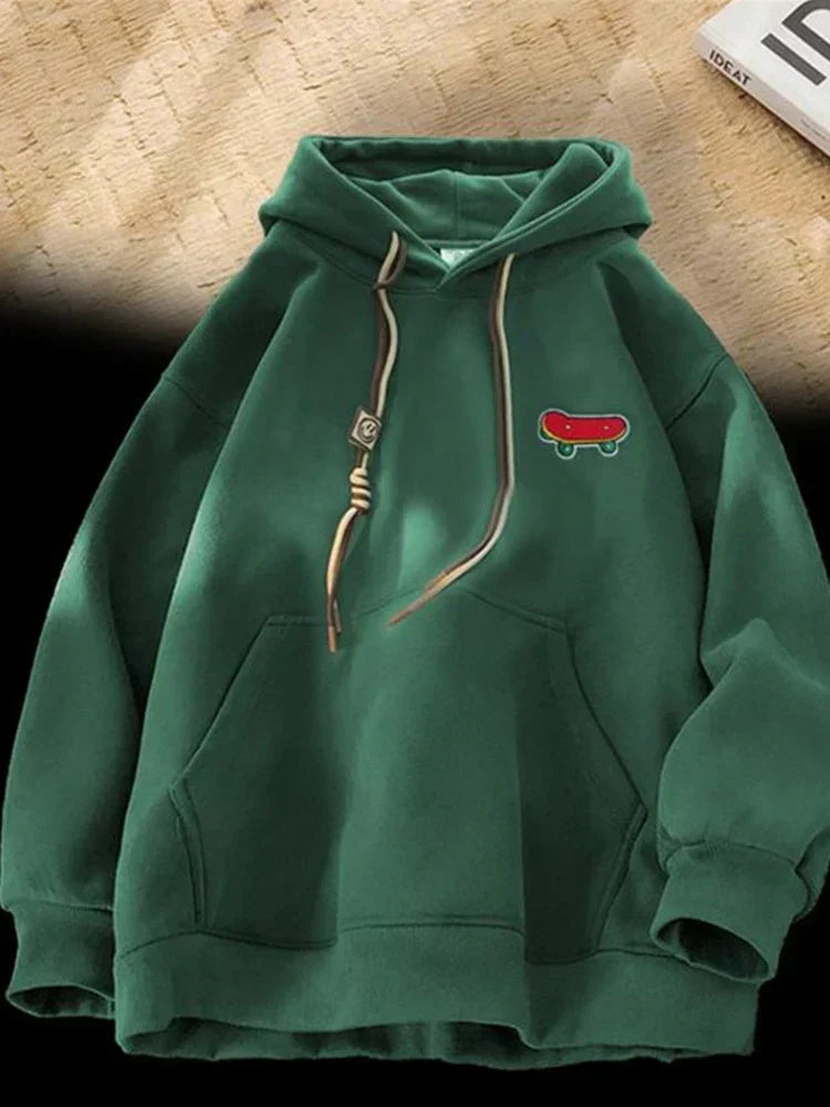 Kawaii Skateboard Graphic Cotton Fleece Hoodie Green / M(40-45KG)