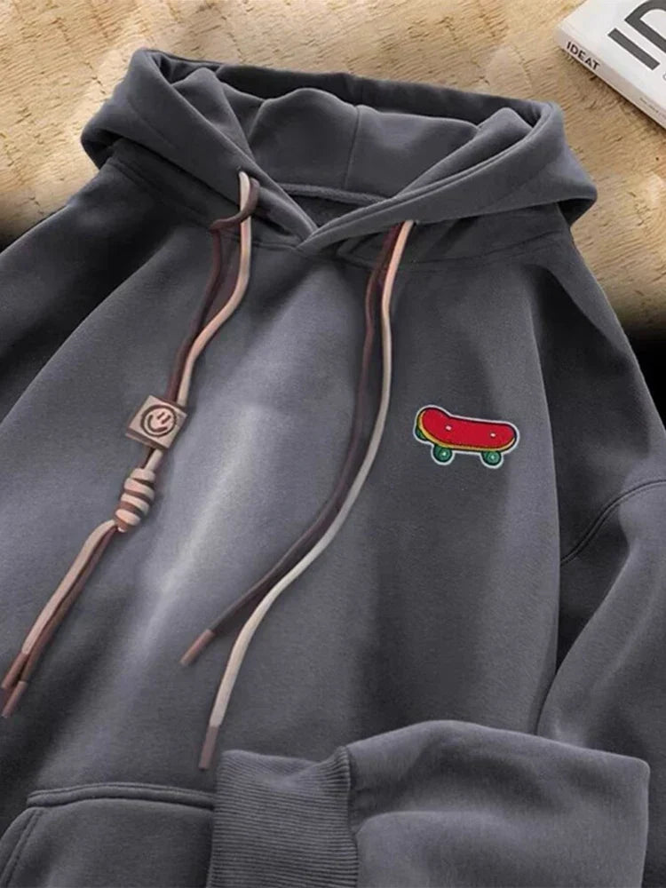 Kawaii Skateboard Graphic Cotton Fleece Hoodie Dark Grey / M(40-45KG)