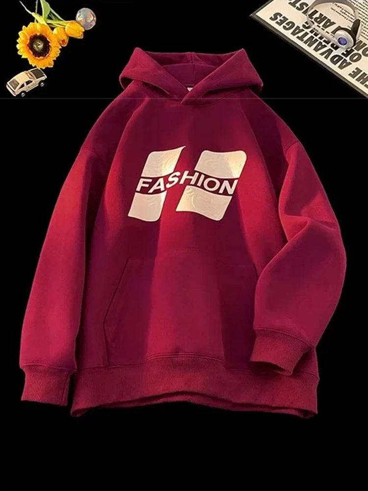 Printed Hip-Hop Street Hoodie Red / M(40-45KG)