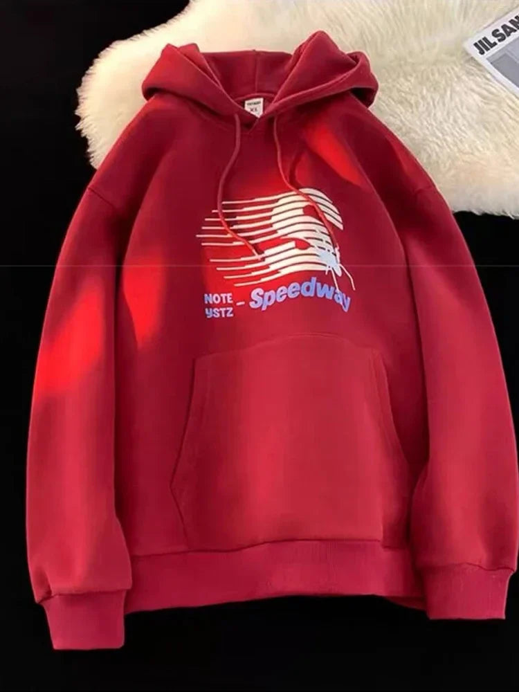 Speedway Letter Graphic Hoodie Red / M(40-45KG)