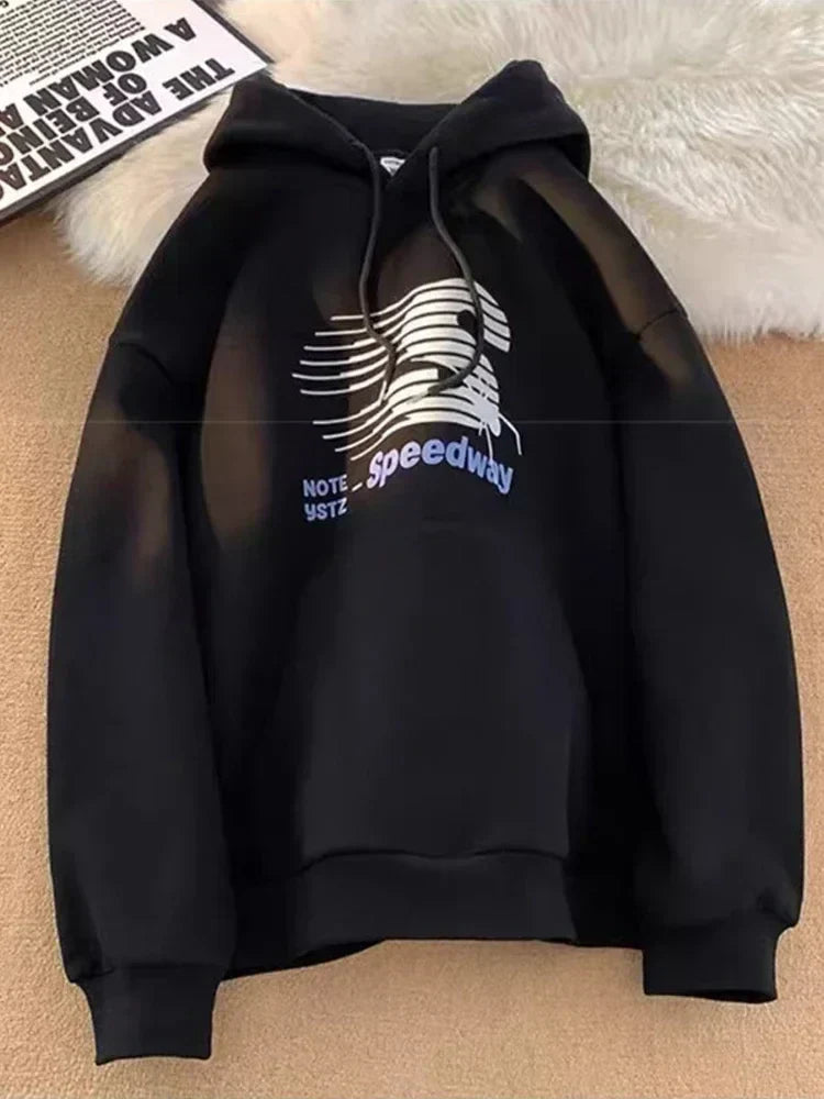 Speedway Letter Graphic Hoodie Black / M(40-45KG)