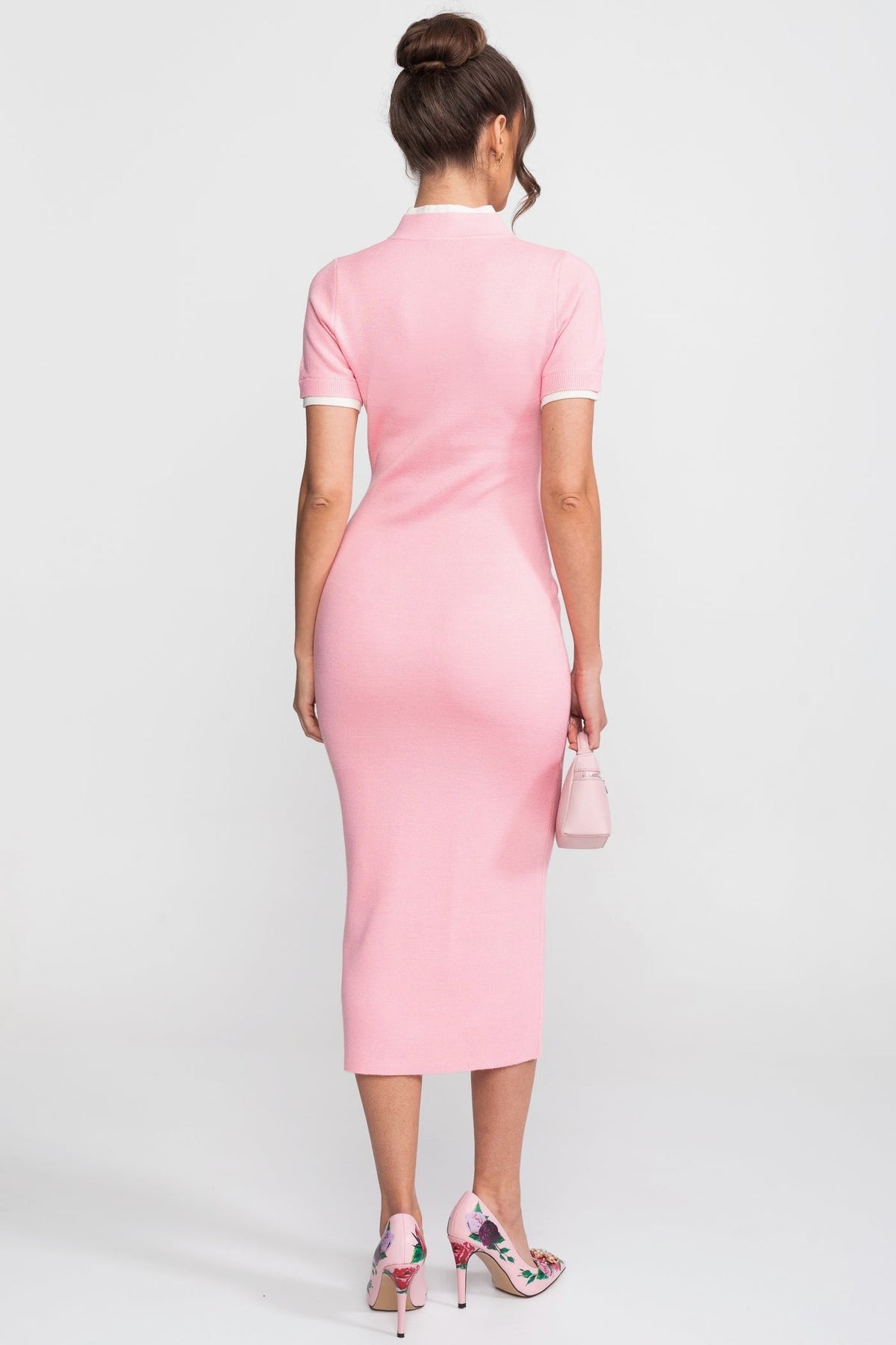 Ribbed Knit Midi Dress - Pink - View 9