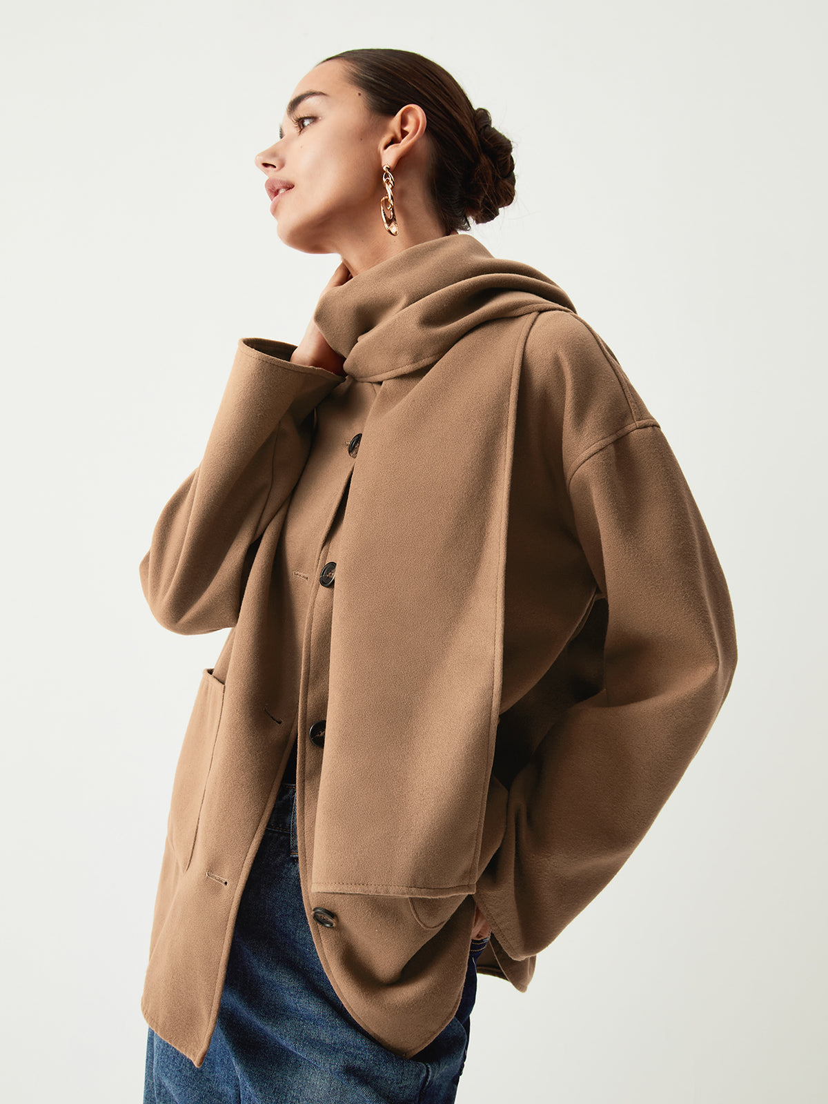 Double Pockets Cotton Blend Modern Jacket With Matching