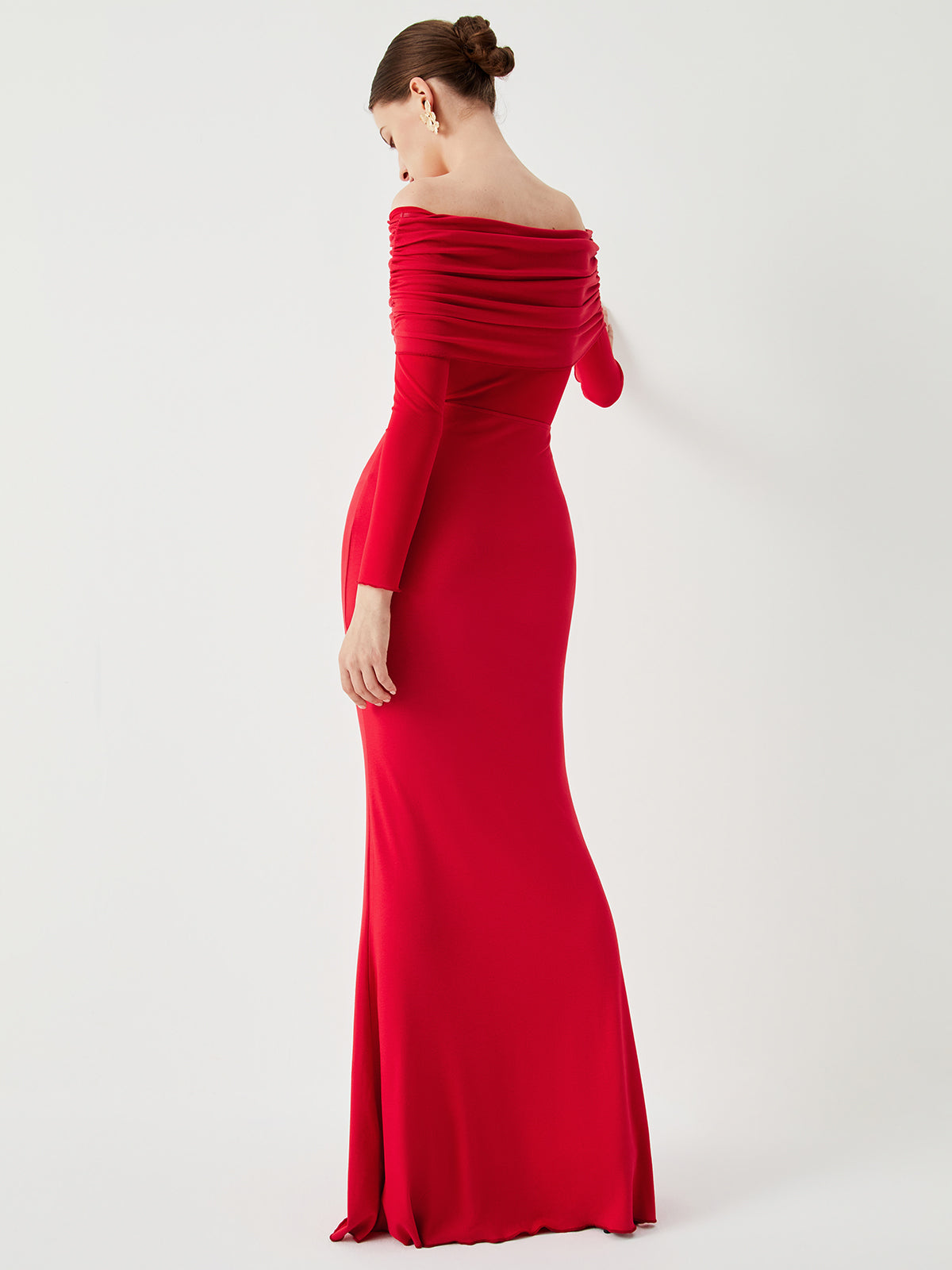 Overfold Off Shoulder Mesh Long Sleeve Long Dress - View 9