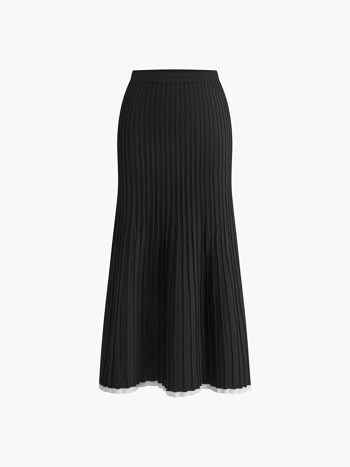 Ribbed Knit Deep V-Neck Contrast Trim Flared Maxi Dress - View 8