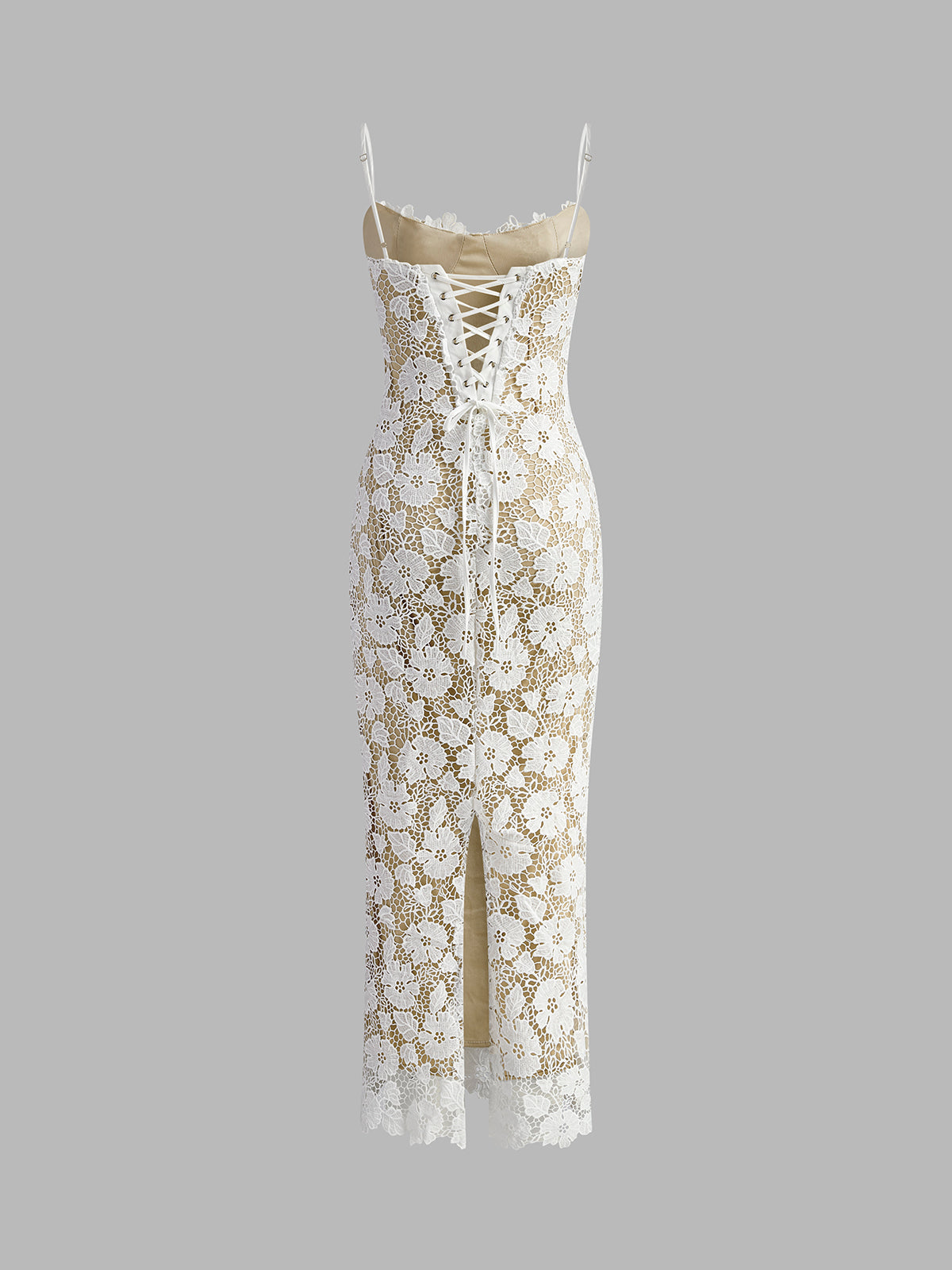 All Over Floral Lace Spaghetti Strap Bodycon Sheath Maxi Dress - View 2