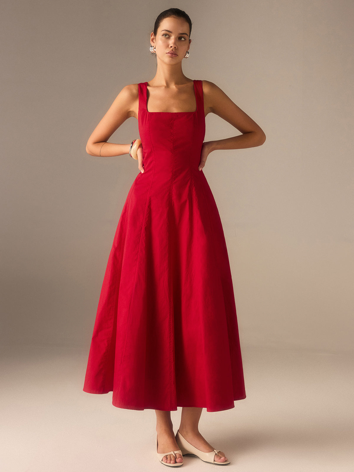 Cotton Maxi Dress with Lace-Up Back
