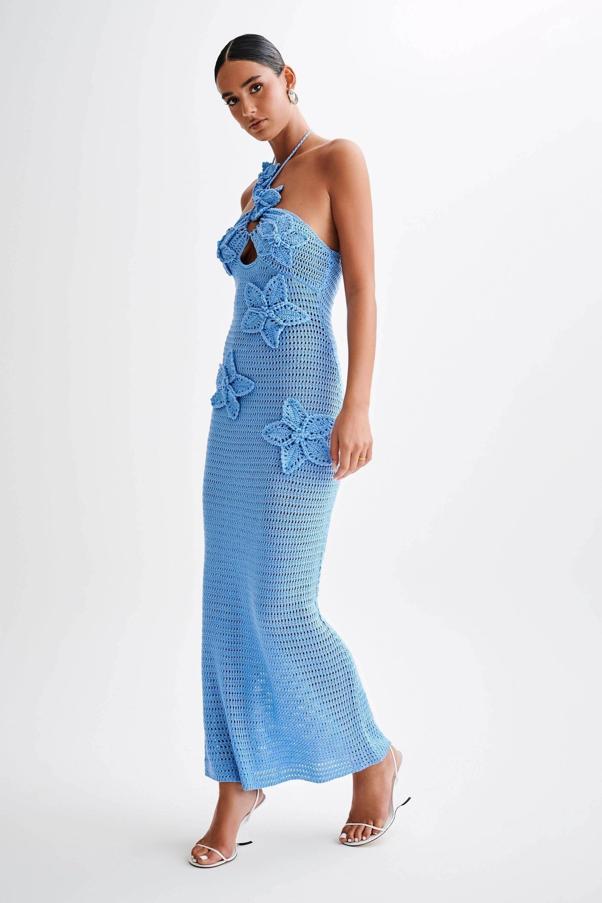 Satin Cowl Neck Backless Long Sleeve Midi Dress - View 4