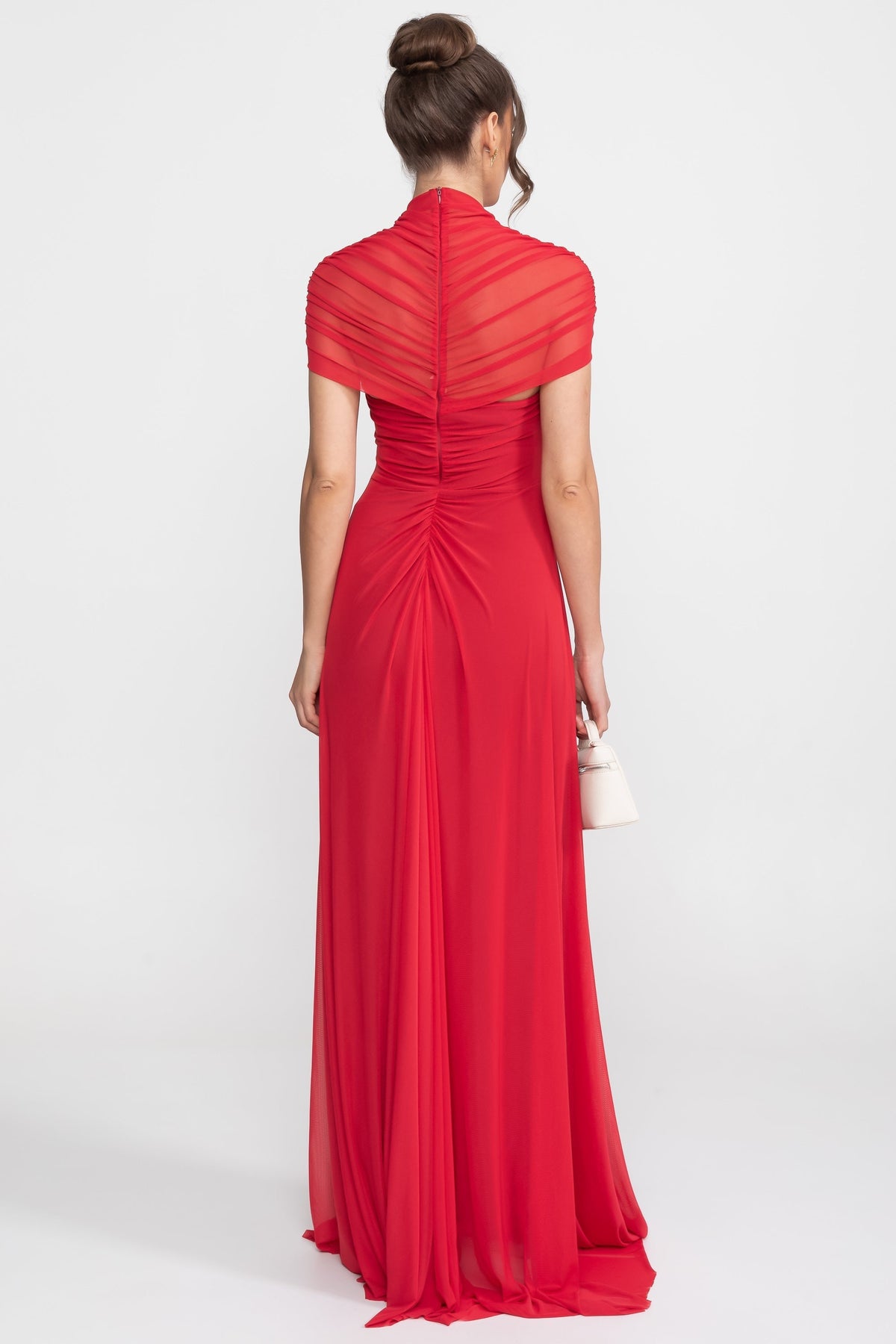 Ruched Off-The-Shoulder Maxi Dress With Cut-Out Waist - Crimson - View 3