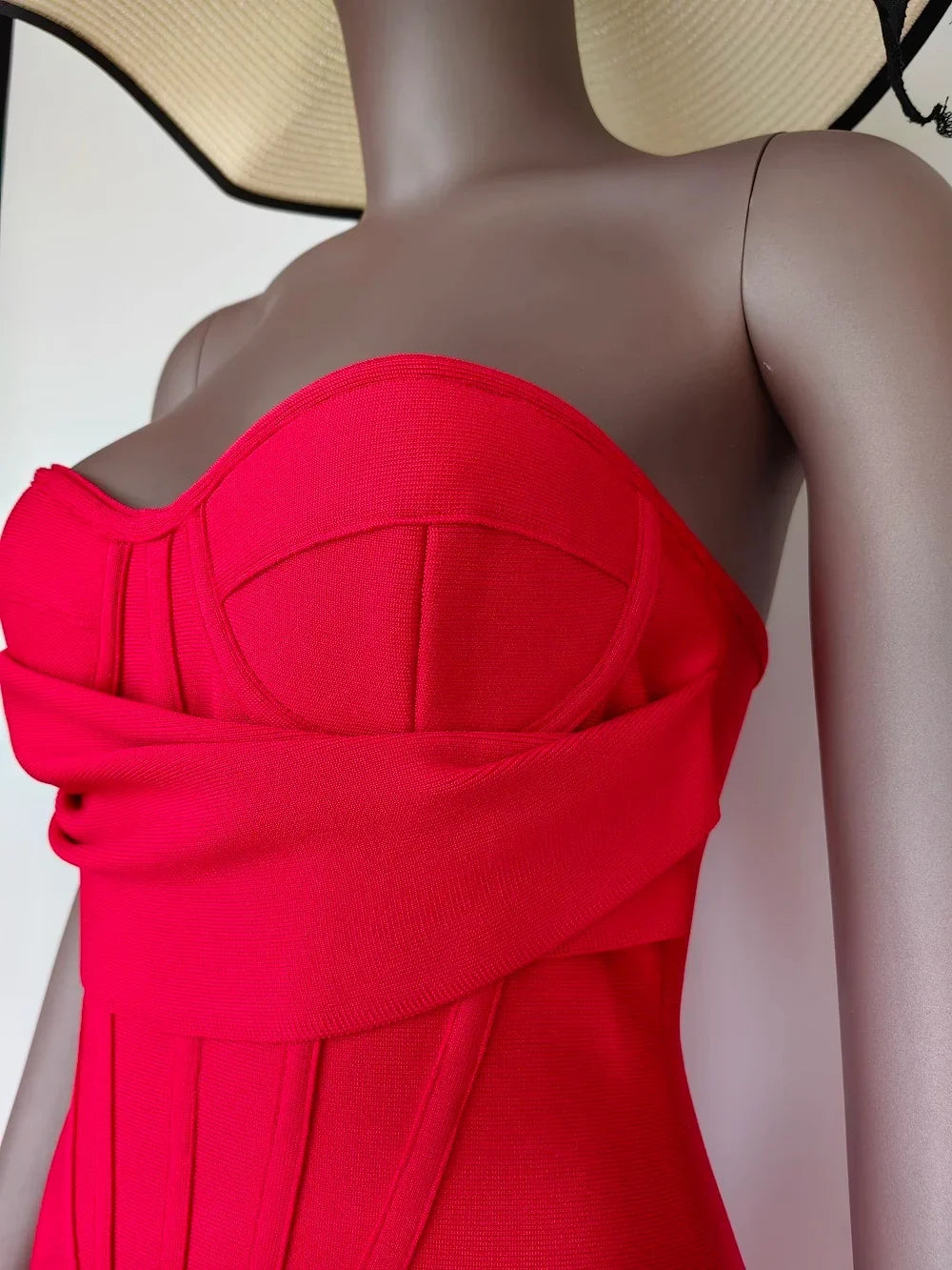 Strapless Sweetheart Twist Front Corset Bodycon Midi Dress 5