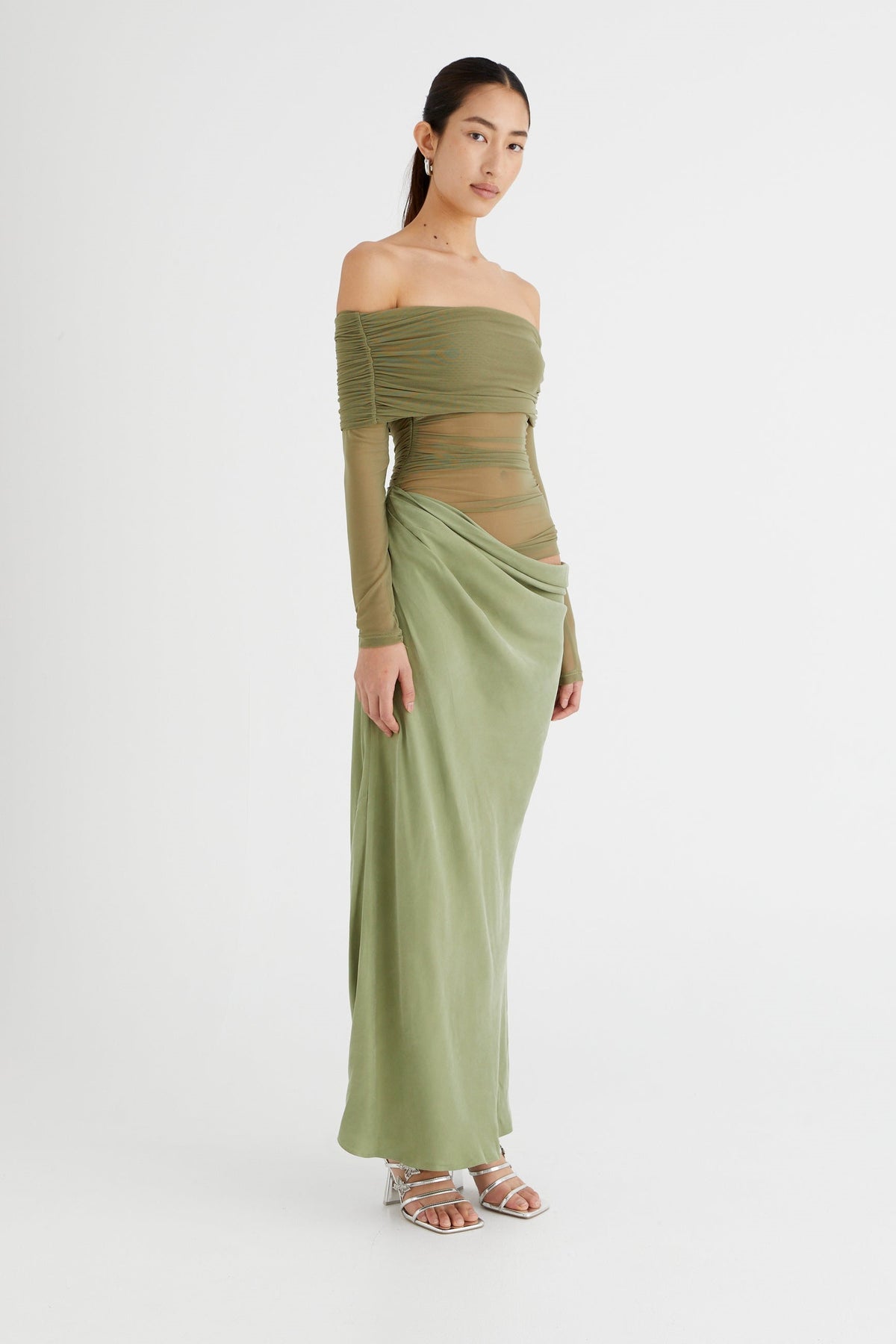 Lillian Off Shoulder Sheer Maxi Mesh Dress - View 8