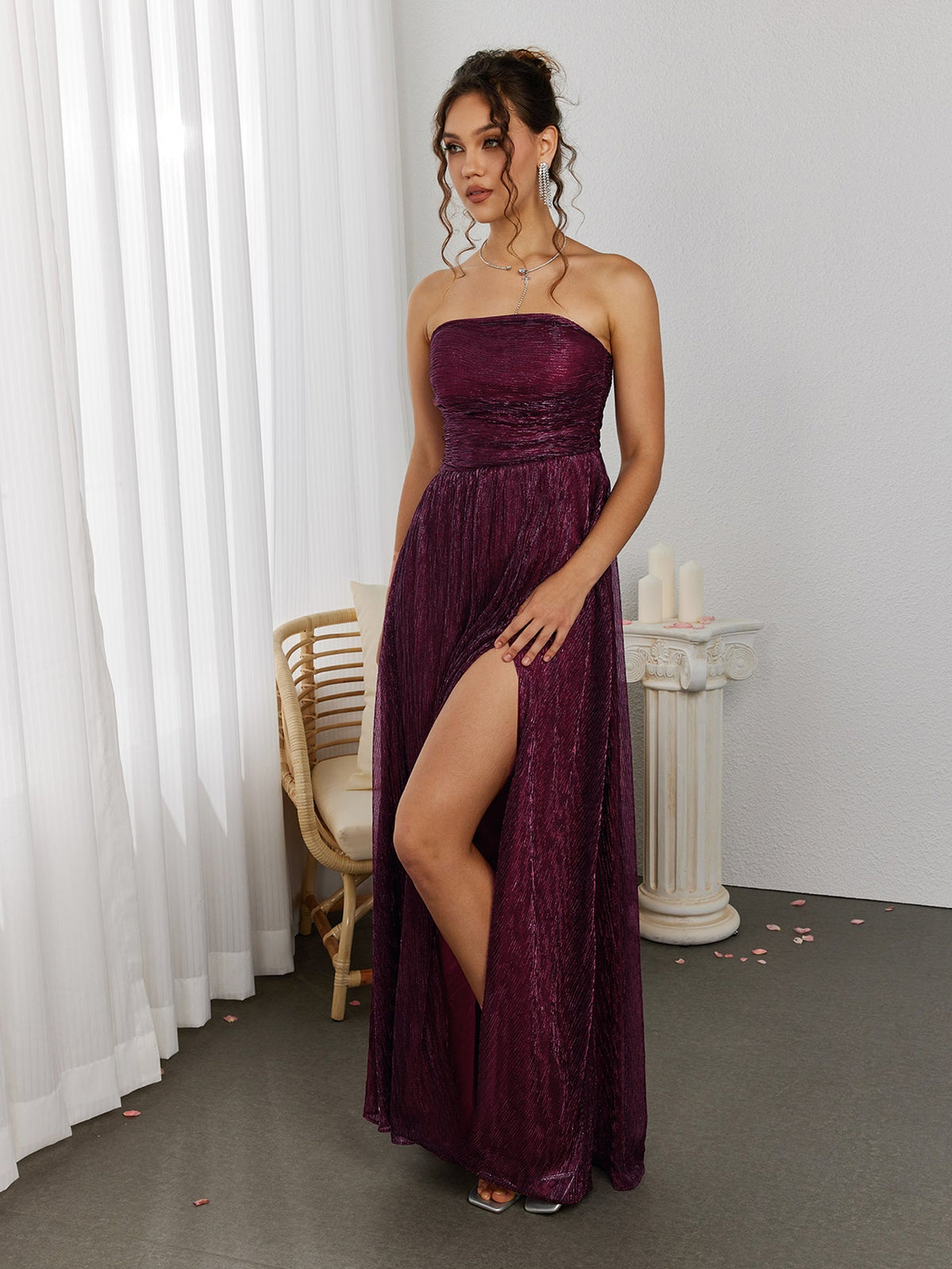Backless Glitter Tube Maxi Dress - View 6