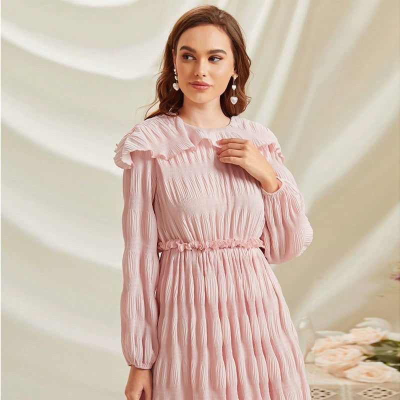 Bazaar Fall French Sweet Lace Collar Long Sleeve Dress - View 3
