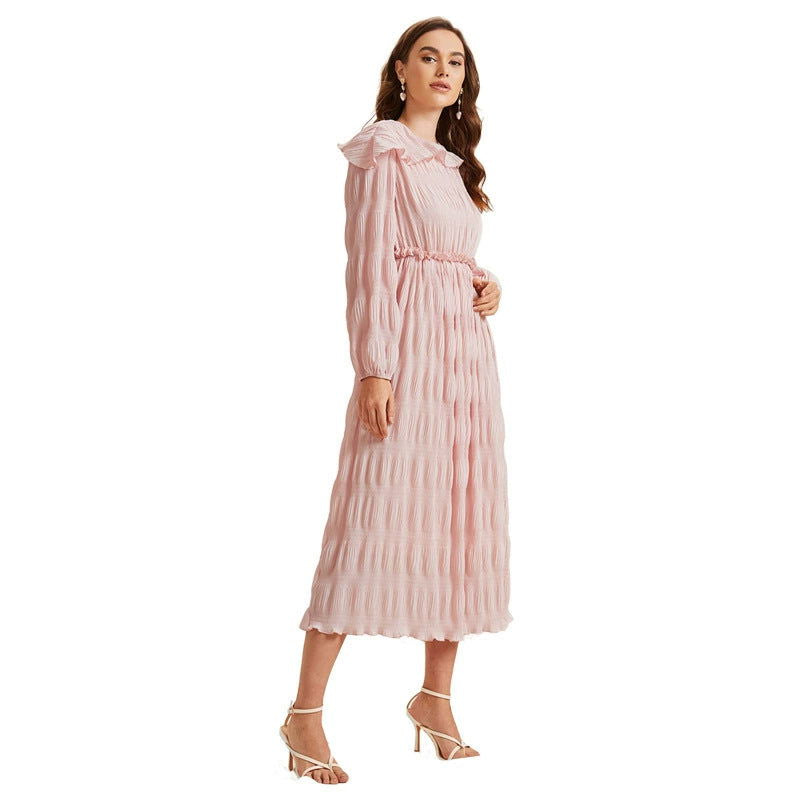Bazaar Fall French Sweet Lace Collar Long Sleeve Dress - View 5