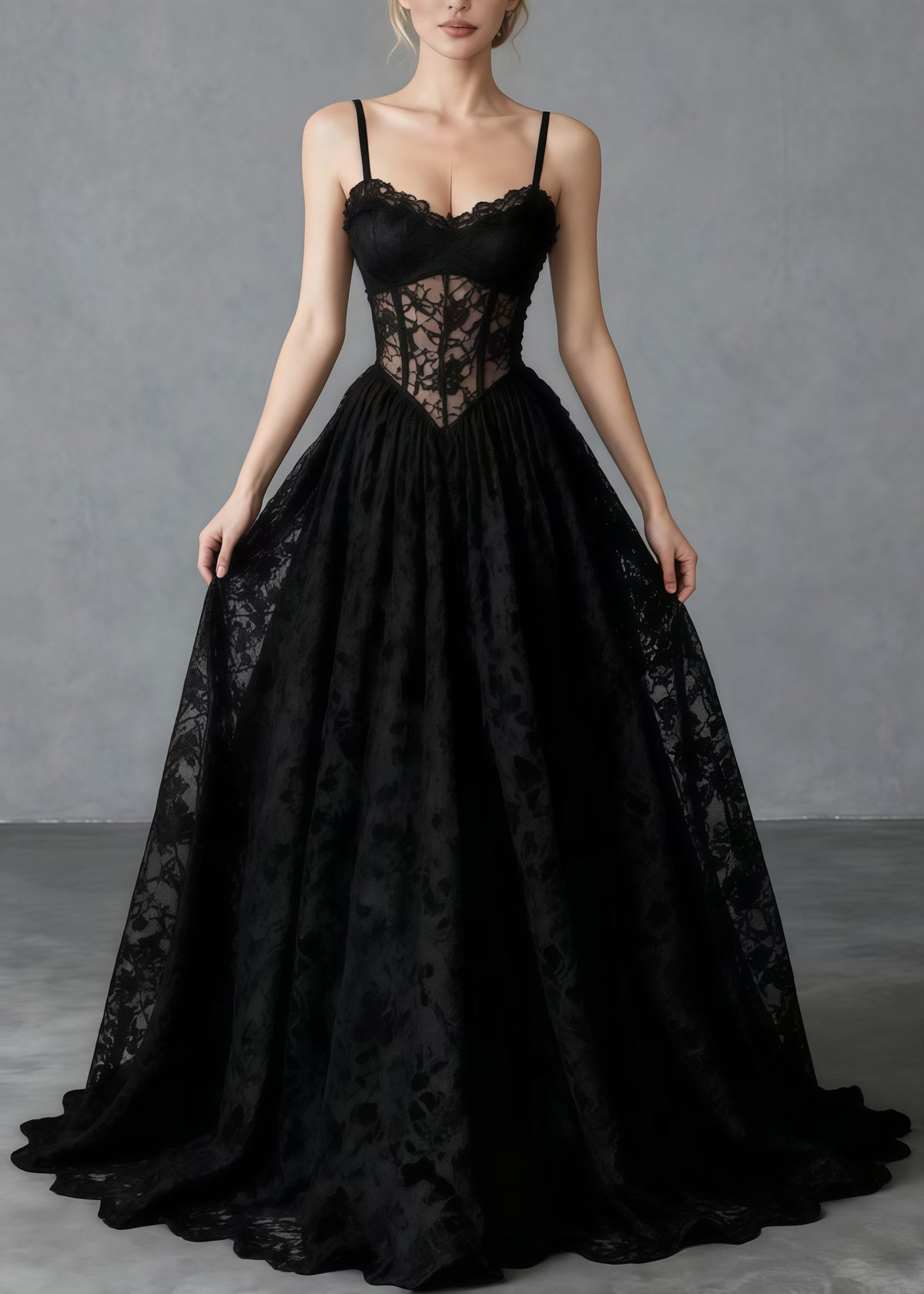 Lace Corset Bodice Spaghetti Strap Sweetheart Neck Maxi Gown - View 3