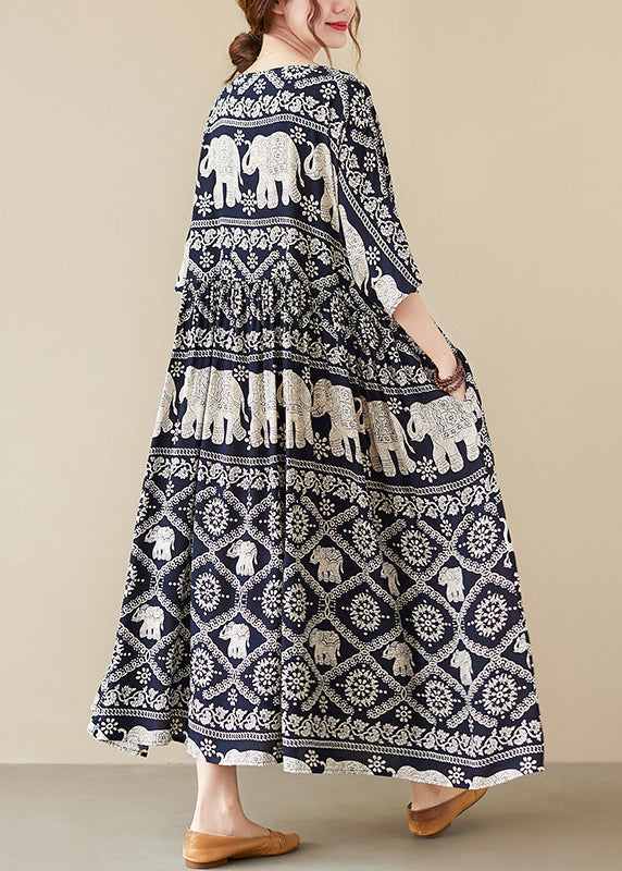Chiffon Elephant Print Scoop Neck Half Sleeve Maxi Party Dress - View 4