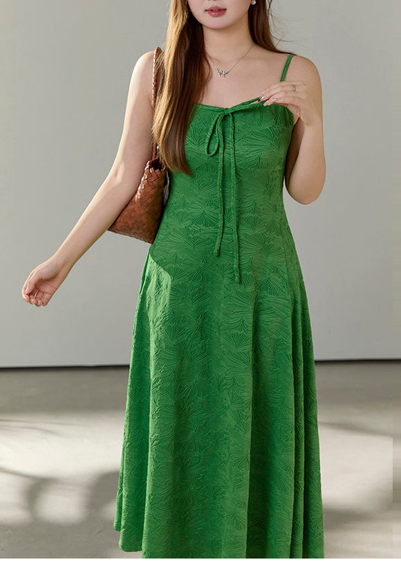 Jacquard Spaghetti Strap Tie Front Bow A-Line Midi Dress - View 2