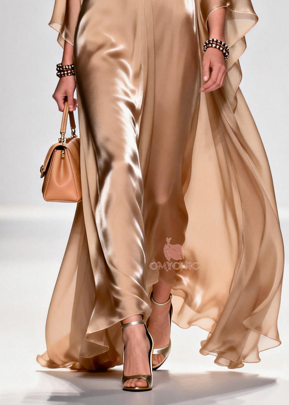 Beautiful Khaki Bow Exra Large Hem Draping Chiffon Maxi Dresses Summer - View 4