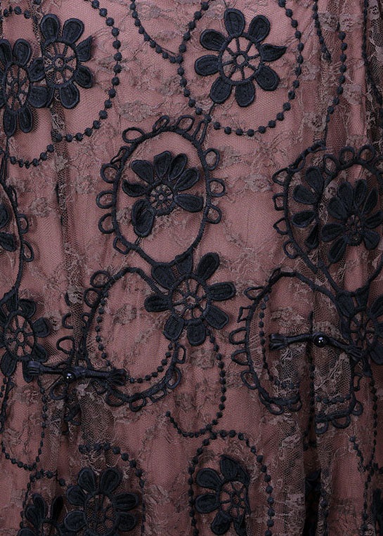 Crochet Lace Round Neck Floral Maxi Dress - View 5