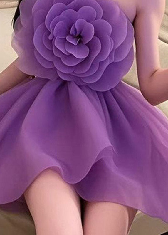 Organza Strapless 3D Flower Rosette Tiered Ruffle Mini Dress - View 4