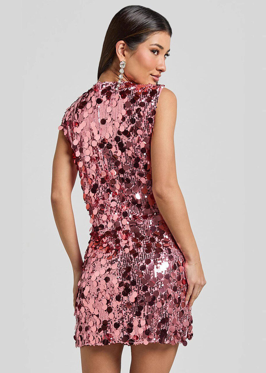 Sequin Crew Neck Sleeveless Bodycon Mini Party Dress - View 4