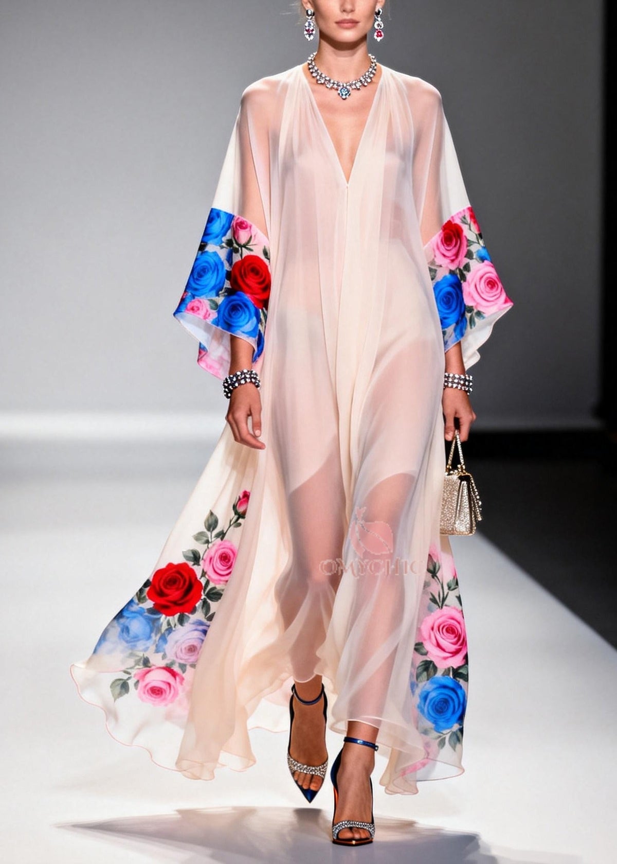 Beautiful White Oversized Floral Print Chiffon Maxi Dresses Summer - View 5