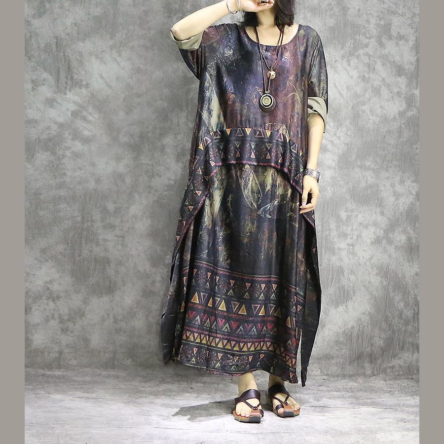 Geometric Border Abstract Print Layered Asymmetrical Maxi Dress - View 2