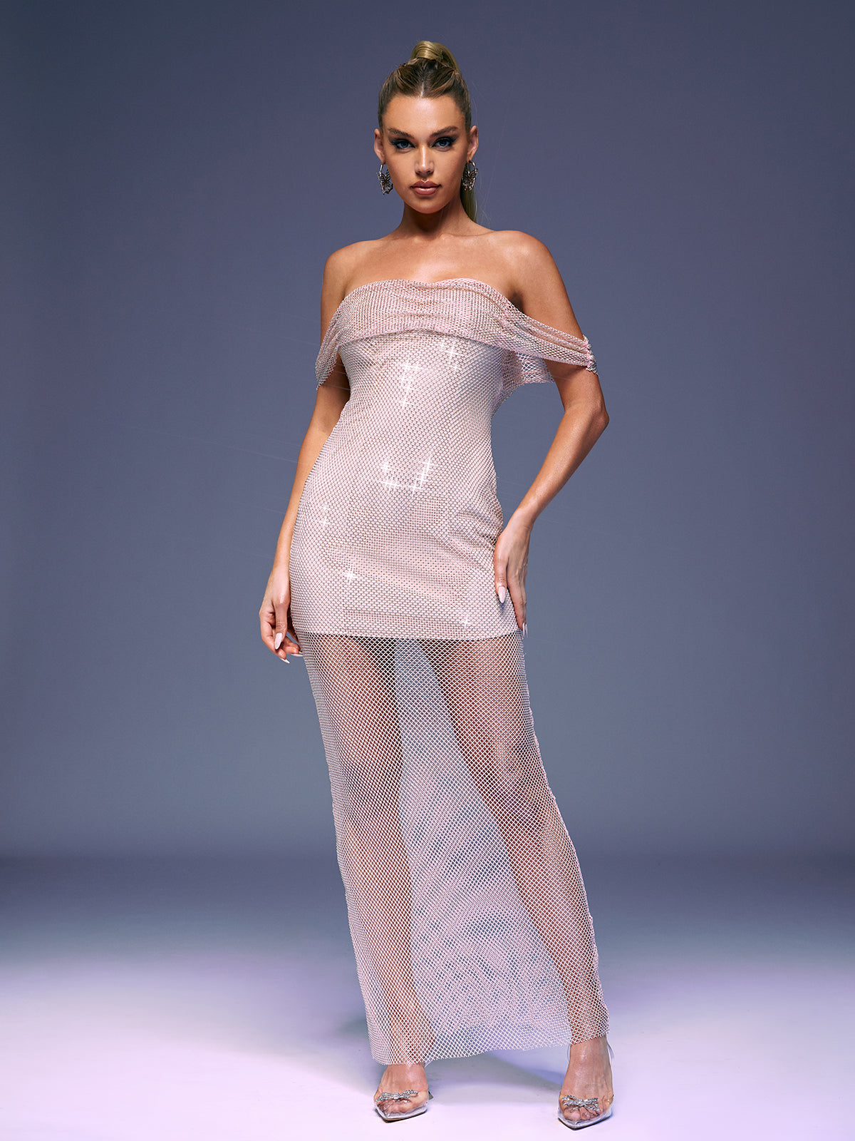 Bexley Off Shoulder Mesh Rhinestone Maxi Dress - View 2