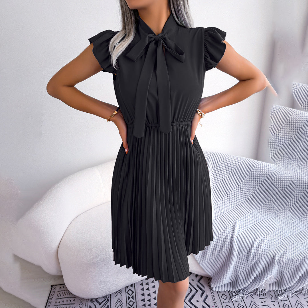 Tie Neck Ruffle Sleeve Accordion Pleated Mini Dress - View 6