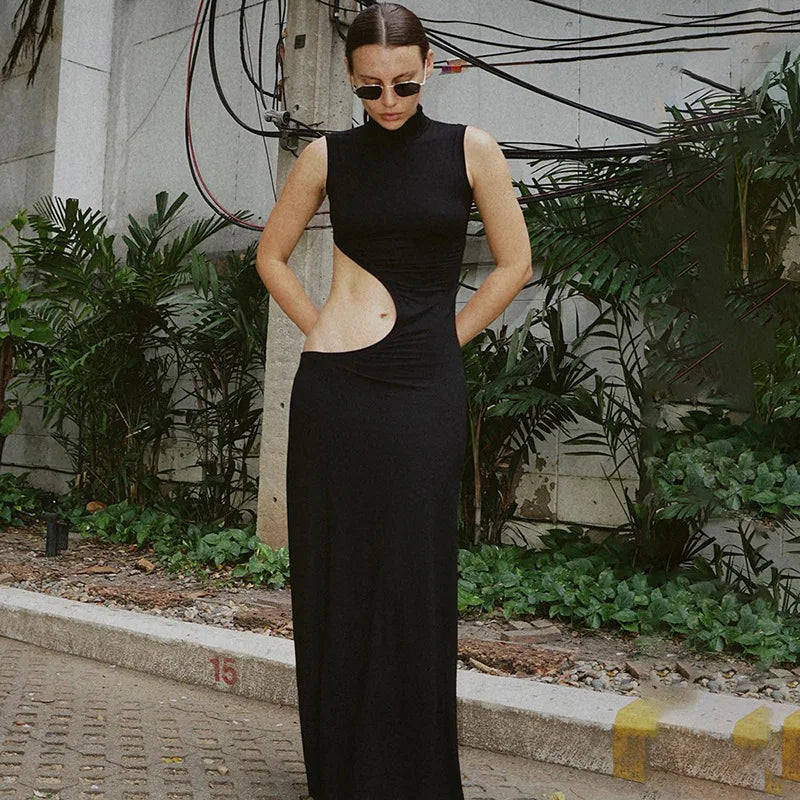 High Neck Sleeveless Cut Out Bodycon Maxi Dress - View 2