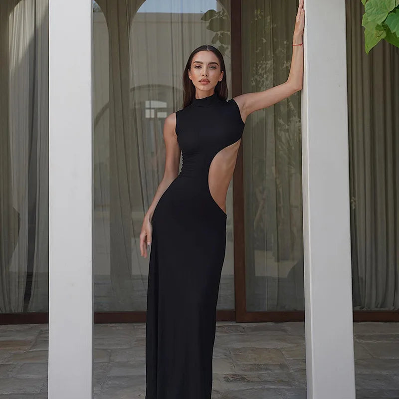 High Neck Sleeveless Cut Out Bodycon Maxi Dress - View 4