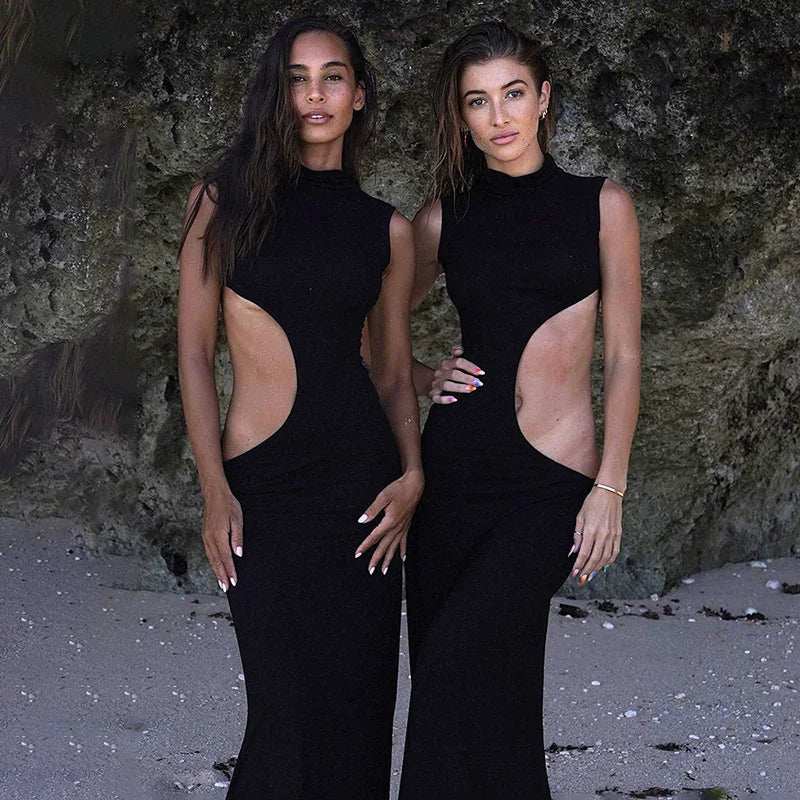 High Neck Sleeveless Cut Out Bodycon Maxi Dress - View 5