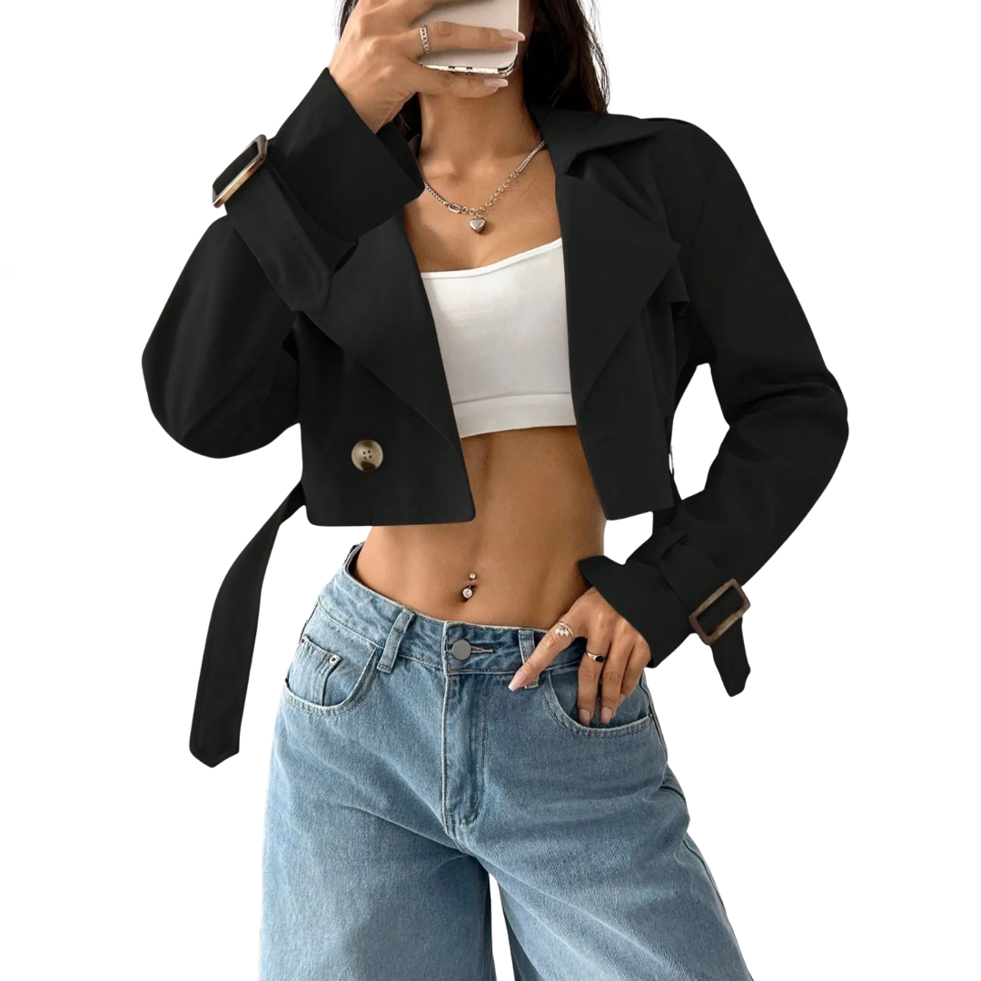 Lapel Belted Cuff Cropped Jacket 2